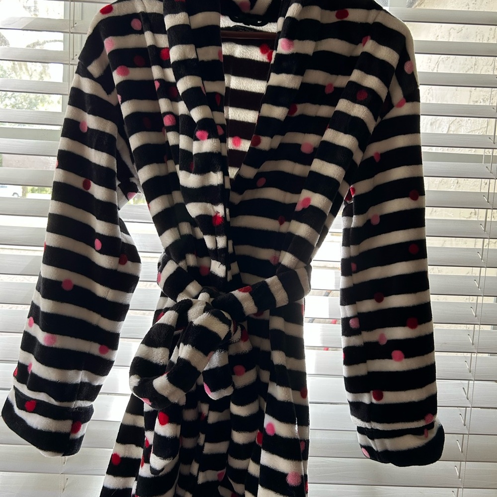 Striped Black and White Robe with Pink Accents